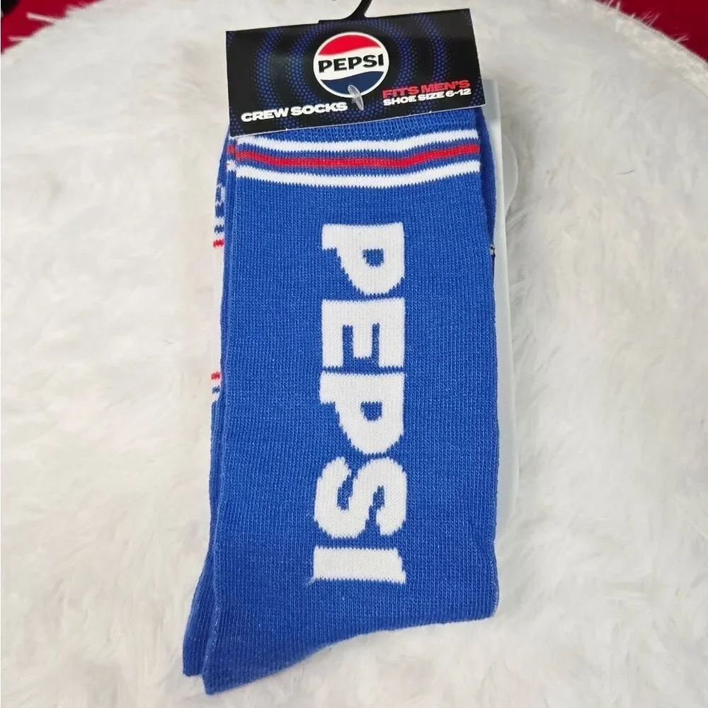 Pepsi Logo Crew Socks – Retro Soda Men’s Unisex Blue Novelty Pop Culture Fans